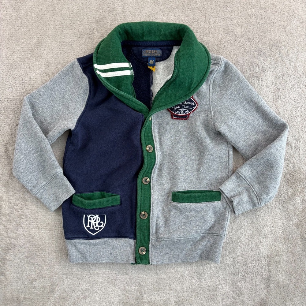 Polo Ralph LaurenEmbroidered Varsity Shawl Collar Cardigan Sweater Boys 7 Preppy